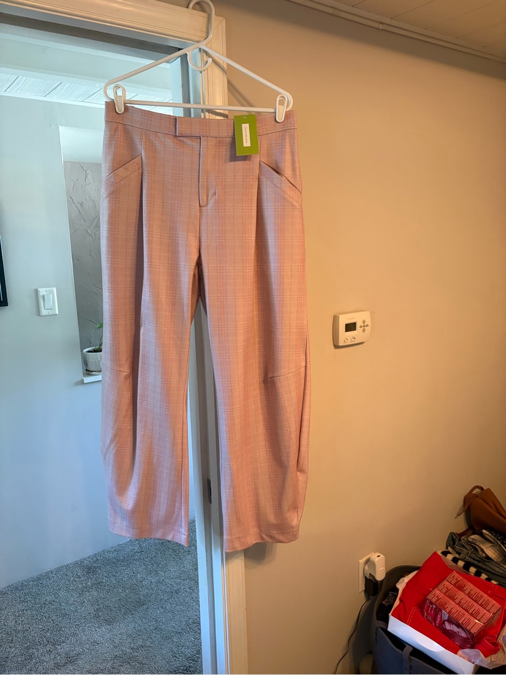 Pink Plaid Wide Leg Trousers